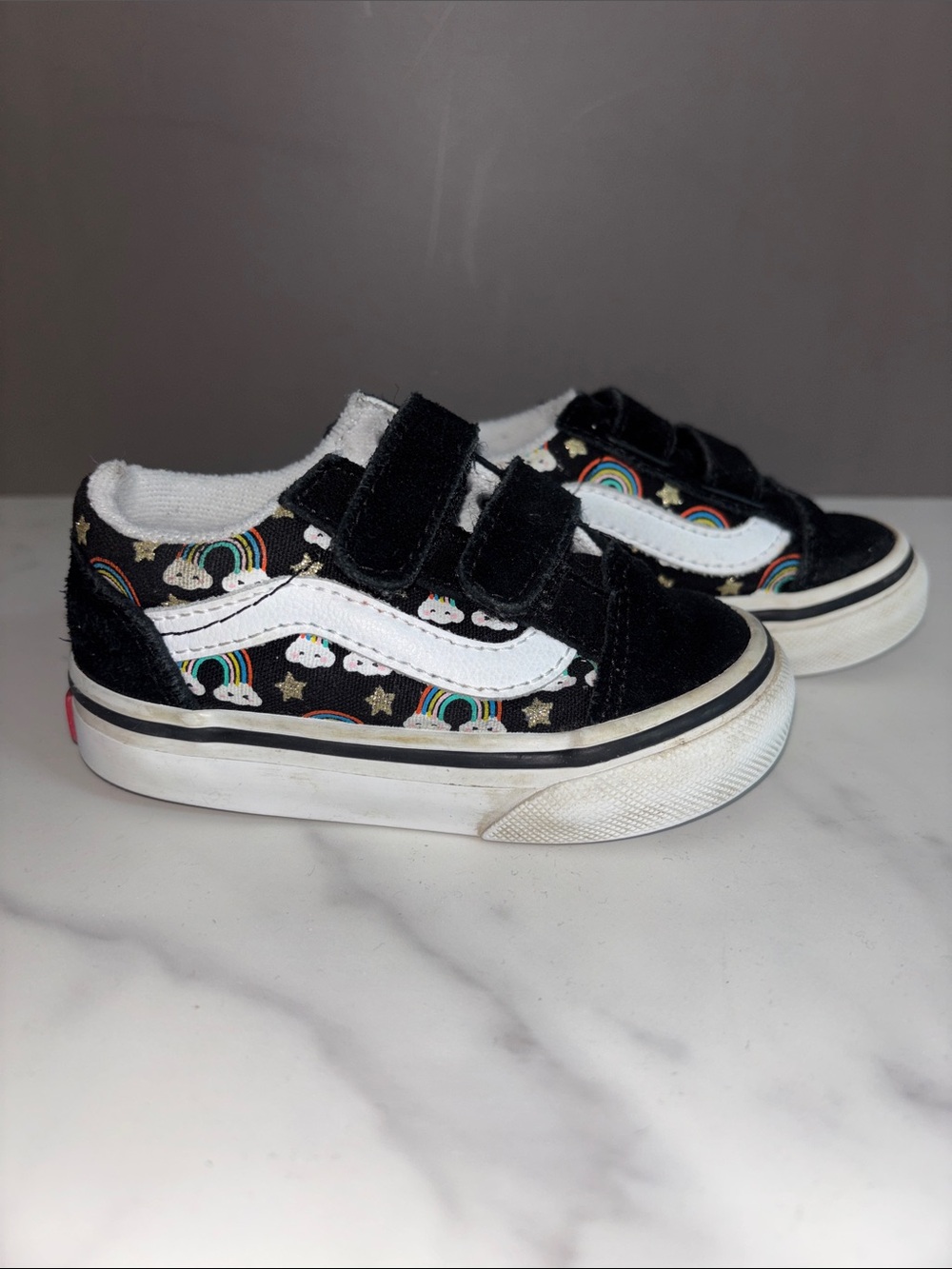 Vans Kids Black Sneakers with Rainbow & Cloud Print